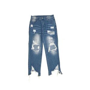 Jessica Jeans  Raw Hem Distressed Ankle Women's size M Blue Denim Jeans